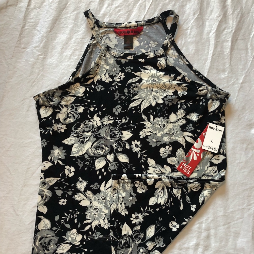 Cream and black floral tank top